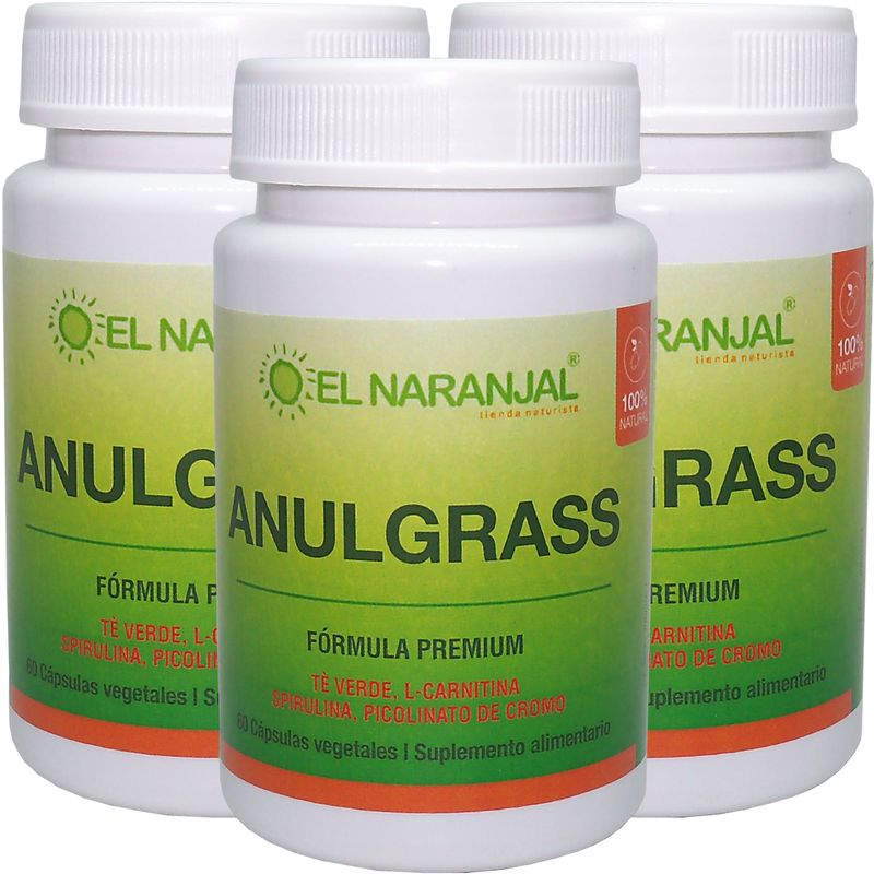 EL NARANJAL TIENDA NATURISTA - 3 Pack ANULGRASS TE VERDE L-CARNITINA SPIRULINA CROMO 60 VCAPS