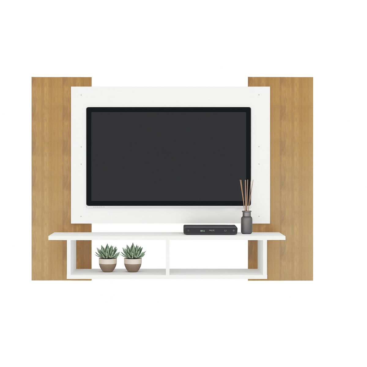 EXIT - Panel TV hasta 55 pulgadas Madera Clara y Blanco con Repisa