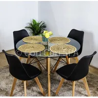 Juego de Comedor Mesa Eames Vidrio 80cm + 4 Sillas Tulip Negro