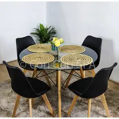 CORI CORI - Juego de Comedor Mesa Eames Vidrio 80cm + 4 Sillas Tulip Negro