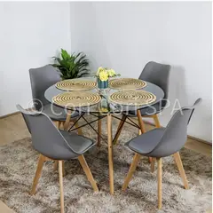 CORI CORI - Juego de Comedor Mesa Eames Vidrio 80cm + 4 Sillas Tulip Gris