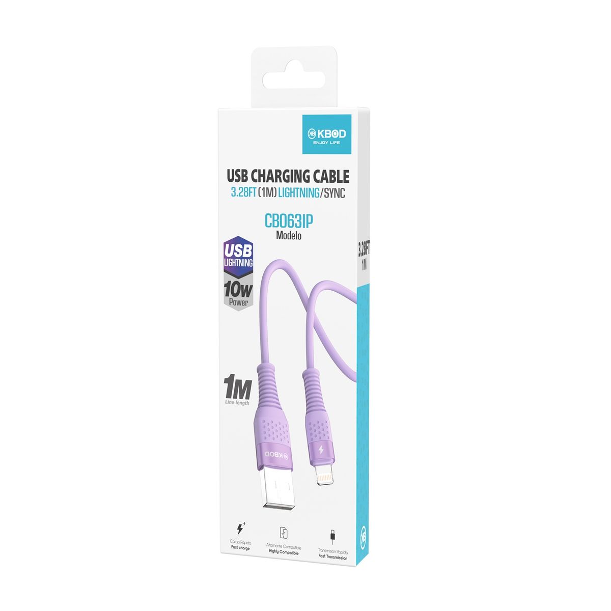 KBOD - Cable Para Carga y Datos Usb Para IP Kbod Cbo63 1 Metro 10W Lila
