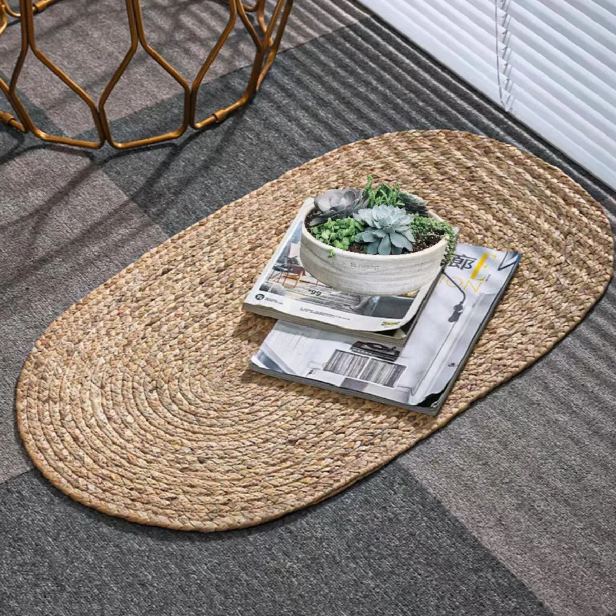 HOMEY - PACK 2 Alfombra De Fibra Natural Yute Ovalada 60x40cm