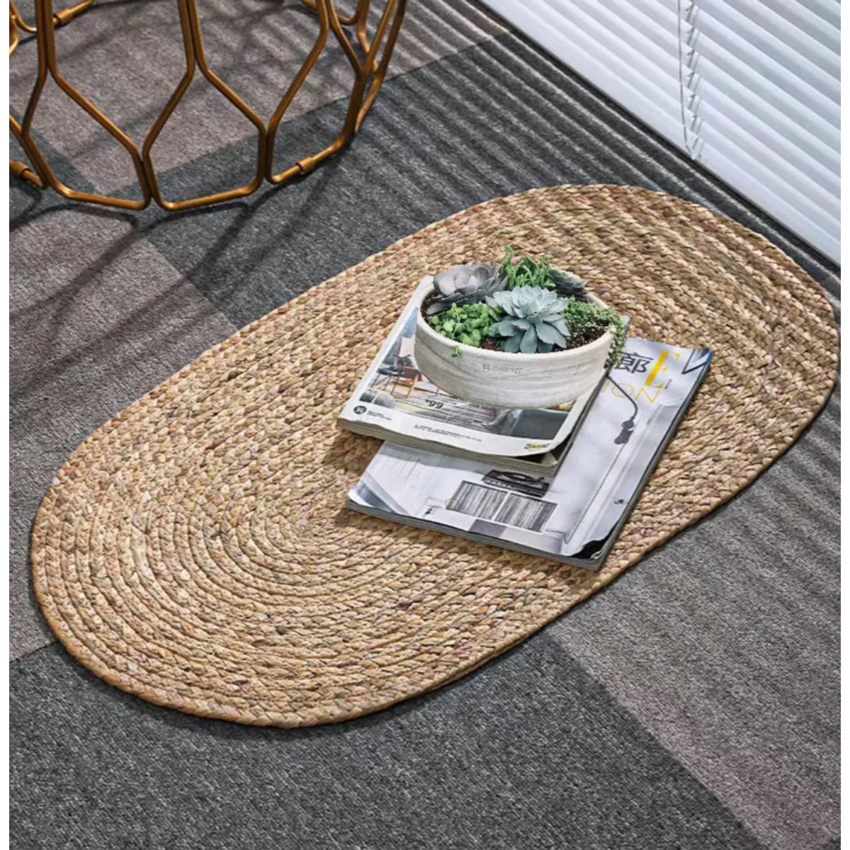 HOMEY - PACK 2 Alfombra De Fibra Natural Yute Ovalada 60x40cm