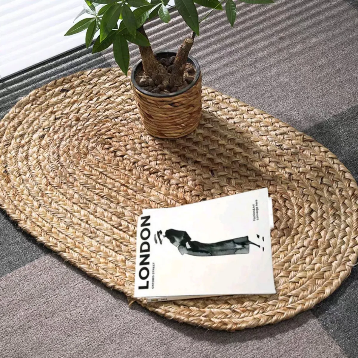 HOMEY - PACK 2 Alfombra De Fibra Natural Yute Ovalada 60x40cm