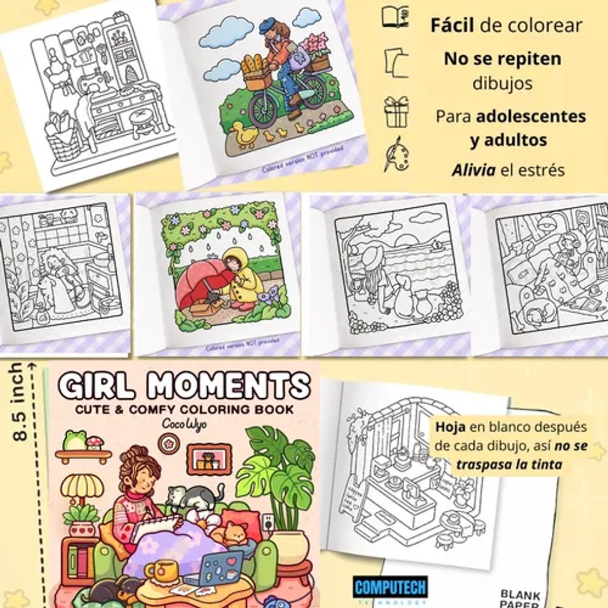 COMPUTECH - Libro Para Colorear Coco Wyo Girl Moments - 100 Dibujos