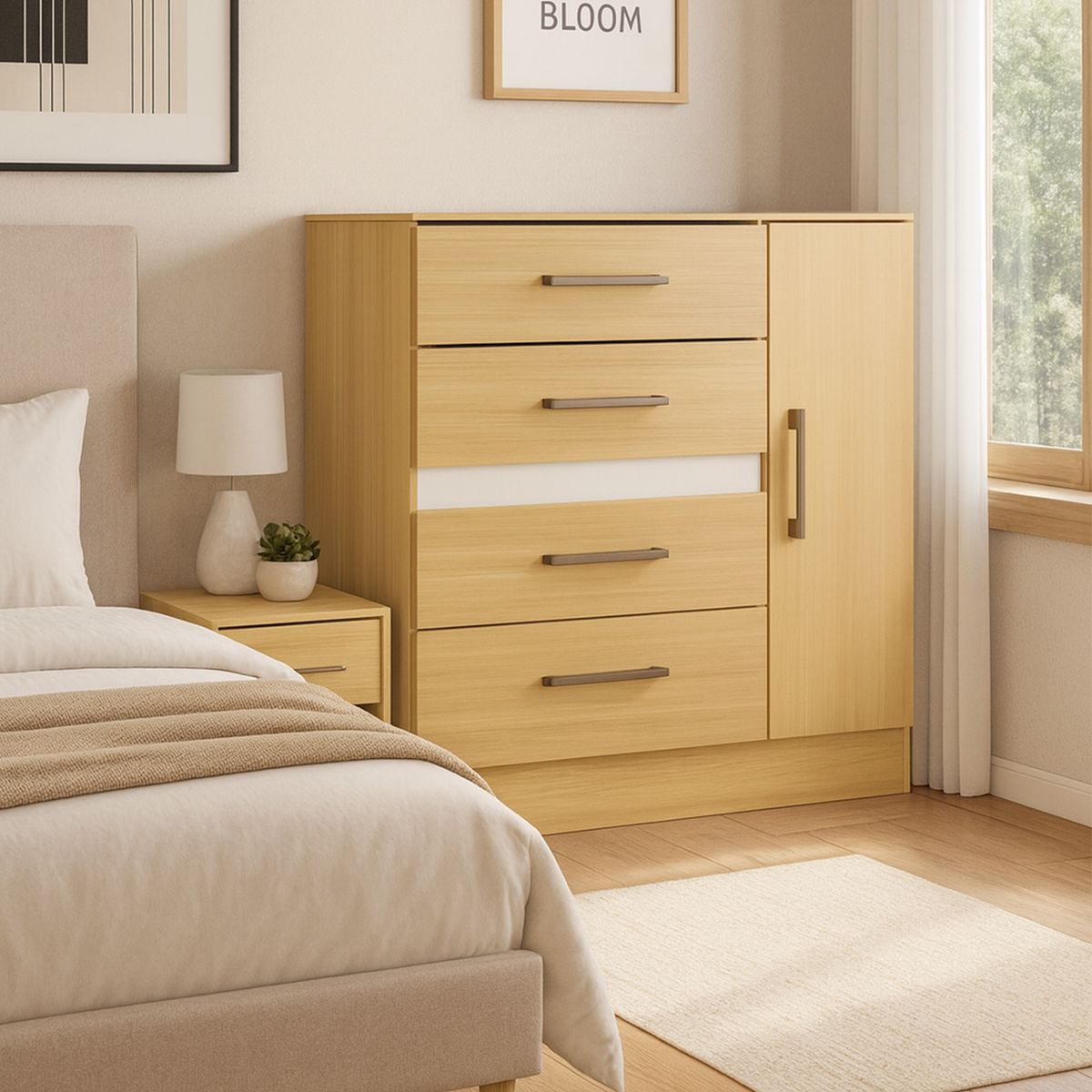 EXIT - Cómoda 4 Cajones 1 Puerta 90x93x40 cm