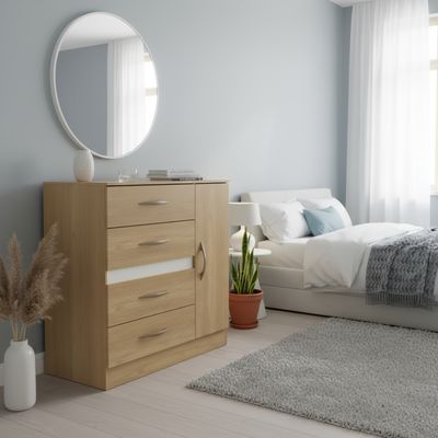 Imagen 2 del producto Cómoda 4 Cajones 1 Puerta 90x93x40 cm Roble Claro