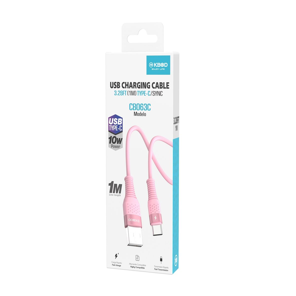 KBOD - Cable Para Carga y Datos Usb Tipo C Kbod Cbo63 1 Metro 10W Rosa