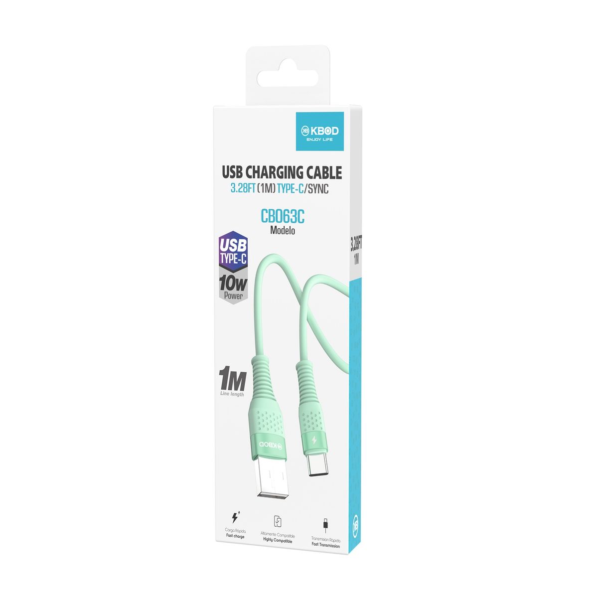 KBOD - Cable Para Carga y Datos Usb Tipo C Kbod Cbo63 1 Metro 10W Verde
