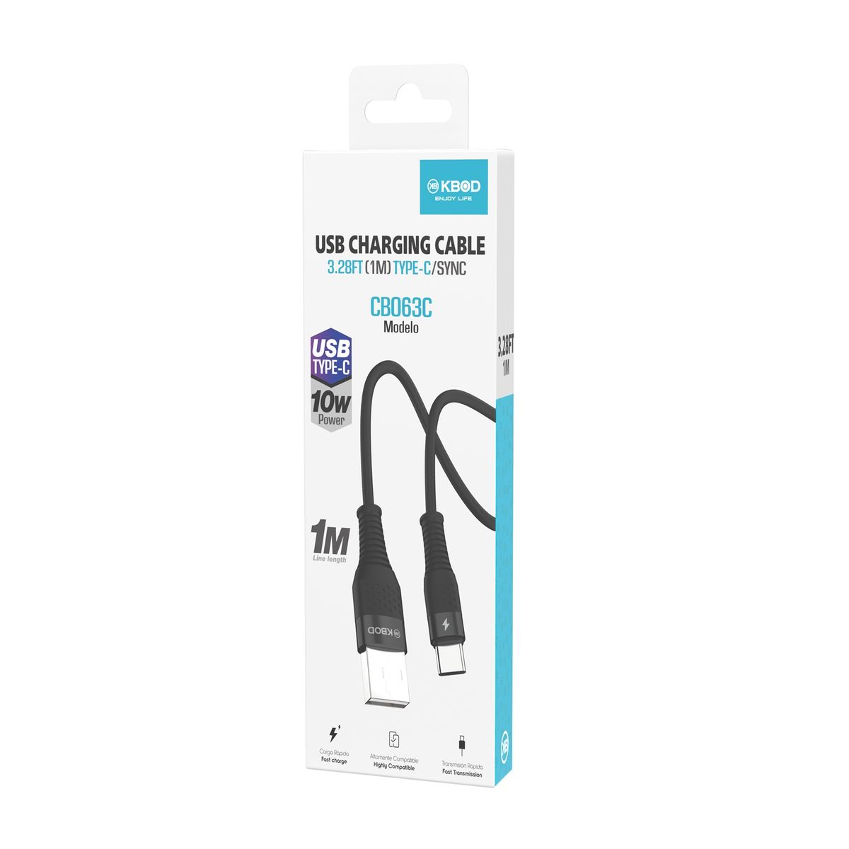KBOD - Cable Para Carga y Datos Usb Tipo C Kbod Cbo63 1 Metro 10W Negro