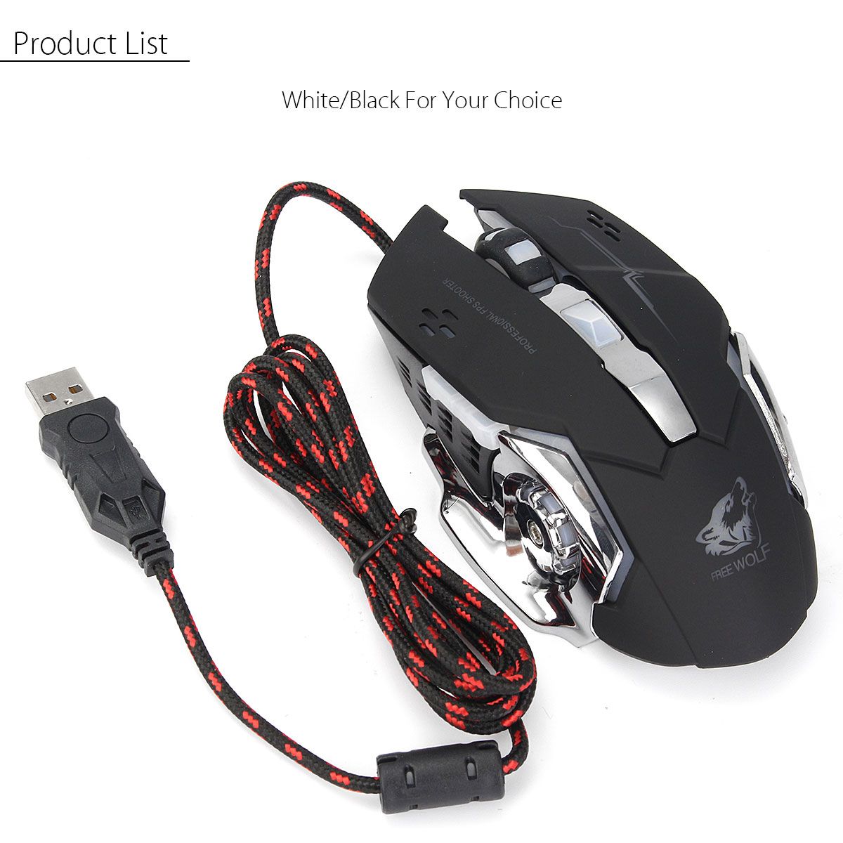 GENERICO - Mouse Gamer Free Wolf V5 - Negro RGB