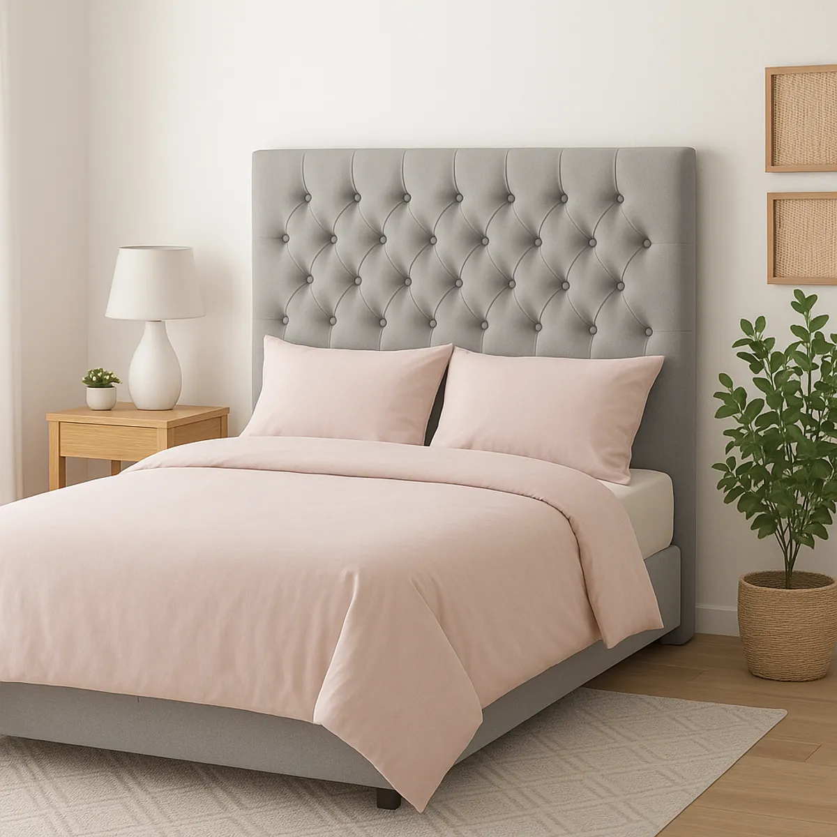 GENERICO - Respaldo De Cama 2 Plazas Gris Claro Perla Capitone