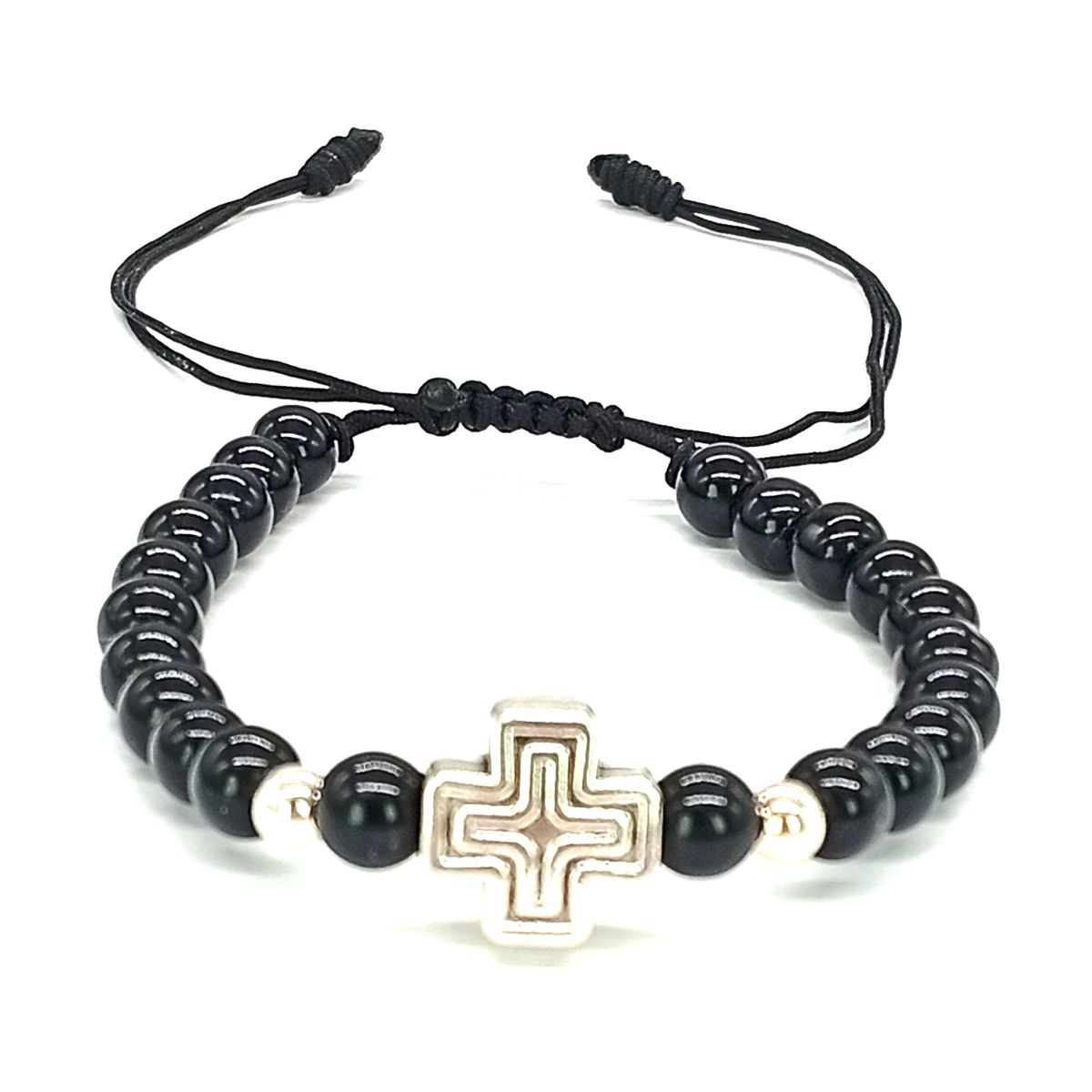 GENERICO - Pulsera Turmalina Negra Cruz Plata Tu Conexión Divina