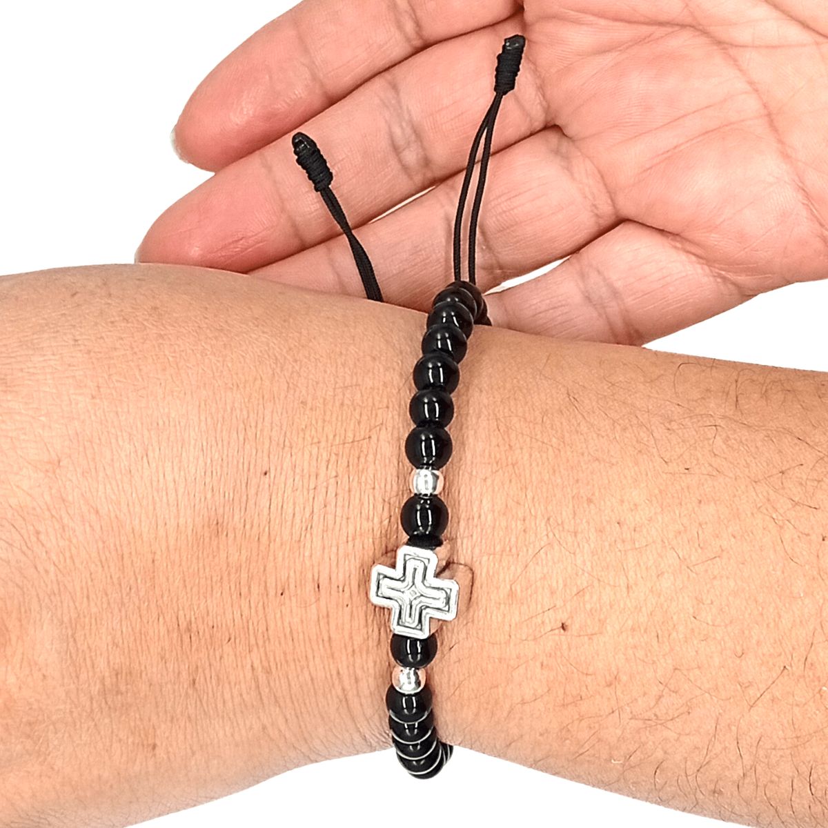 GENERICO - Pulsera Turmalina Negra Cruz Plata Tu Conexión Divina