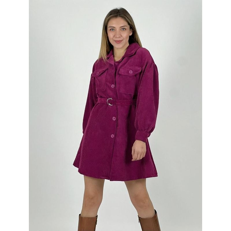 ENIGMATICA BOUTIQUE - Vestido Cotele Abotonado con Cinturón - Morado