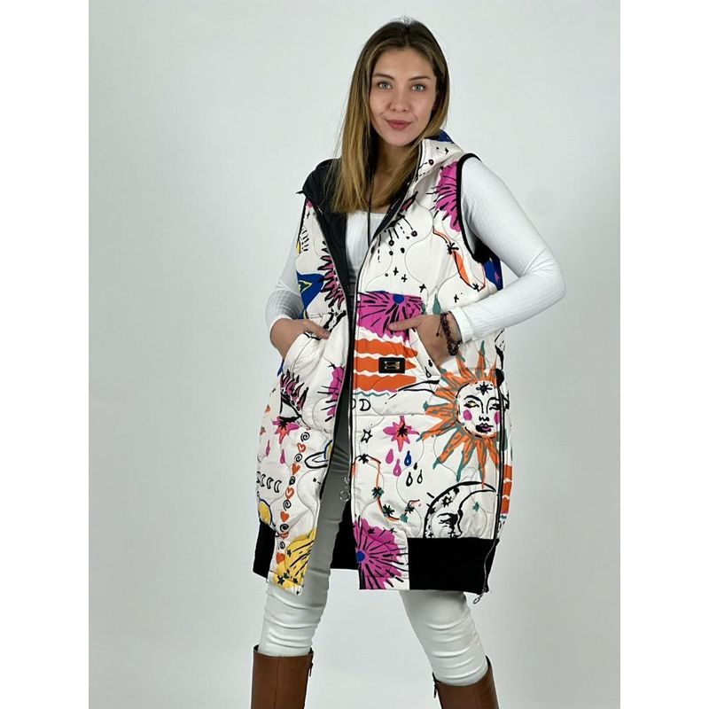 ENIGMATICA BOUTIQUE - Parka Italiana Estampado Sol y Luna - Hueso