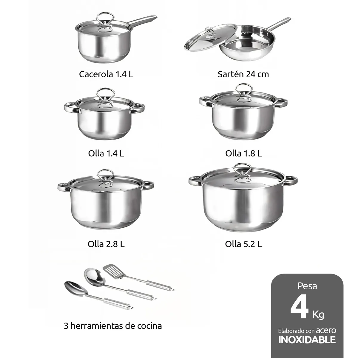 REBAJAS - Batería o Juego de Ollas Cocina 15 Pzs Acero Inoxidable Antiadherente