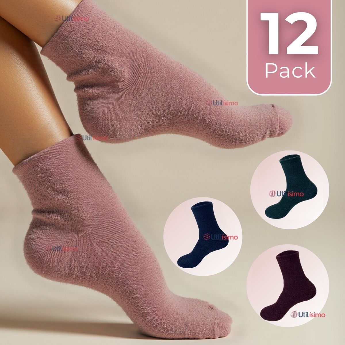 UTILISIMO - Pack 12 Calcetines Térmicos Y Extra Suaves Chenille Cozy Mujer Surtido