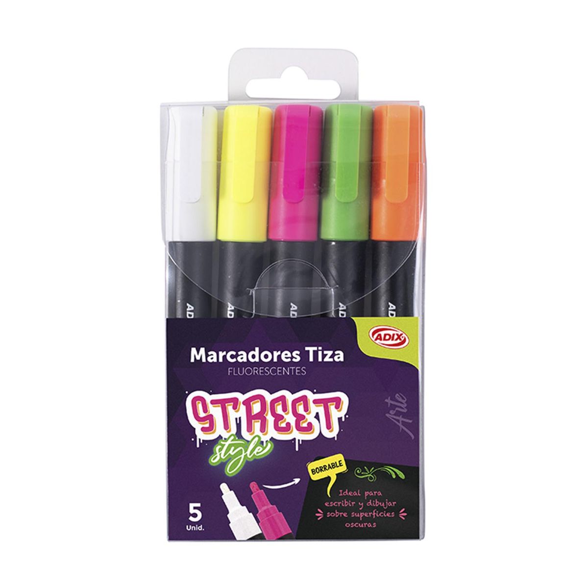 ADIX - Marcadores Tiza Adix Fluorescente 5 Colores