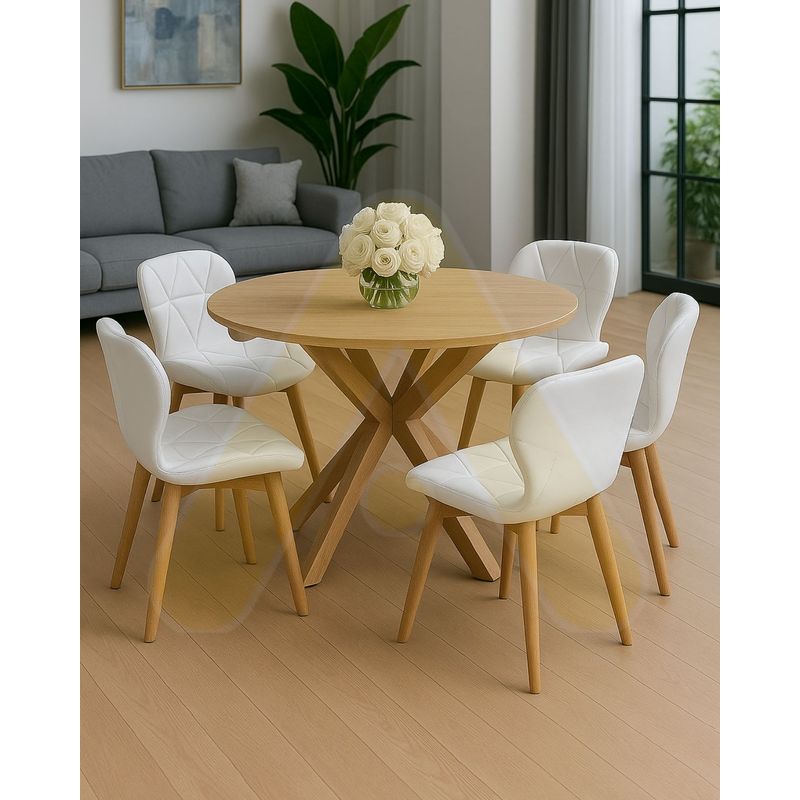 HABITA2 CHILE - Comedor Wood MDF Natural 100cm -5 Puesto Blanco