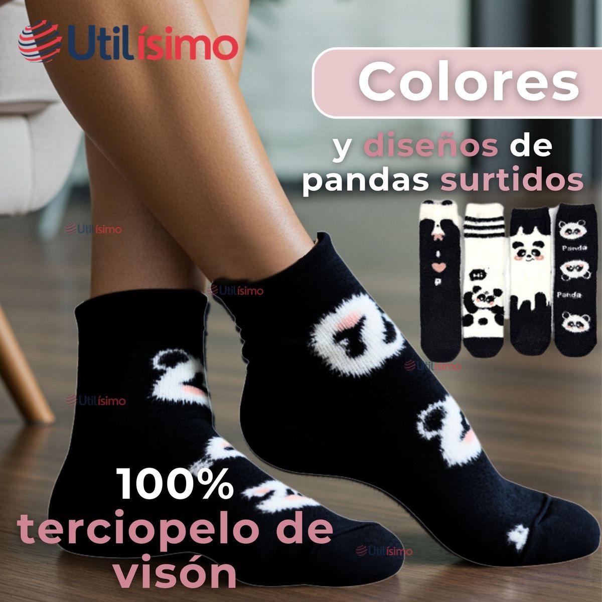 UTILISIMO - Pack 3 Calcetines Térmicos Y Suaves Terciopelo de Visón Niña Surtido