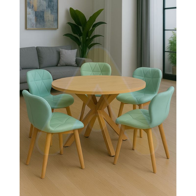 HABITA2 CHILE - Comedor Wood MDF Natural 100cm -5 Puesto Menta