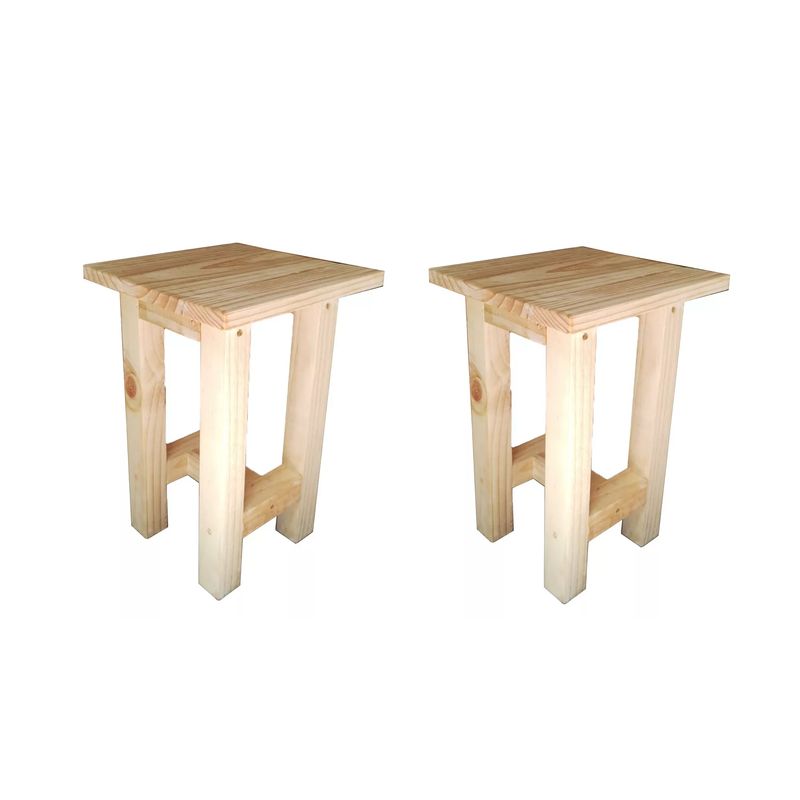 GENERICO - 2 Unidades Piso Taburete Madera 42 Cm Alto Cuadrado