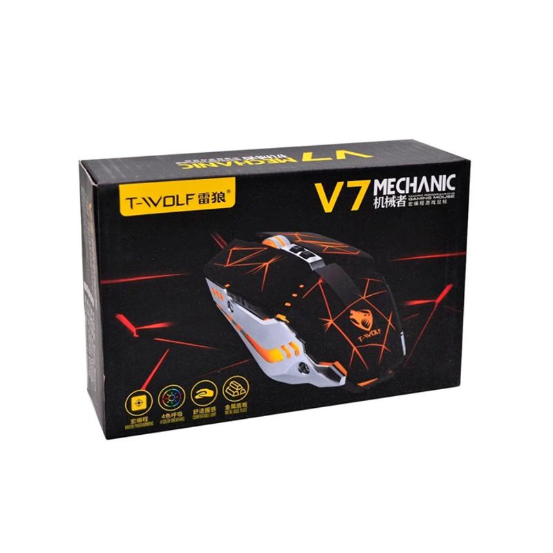 GENERICO - Mouse Gamer T-Wolf V7 - Negro RGB