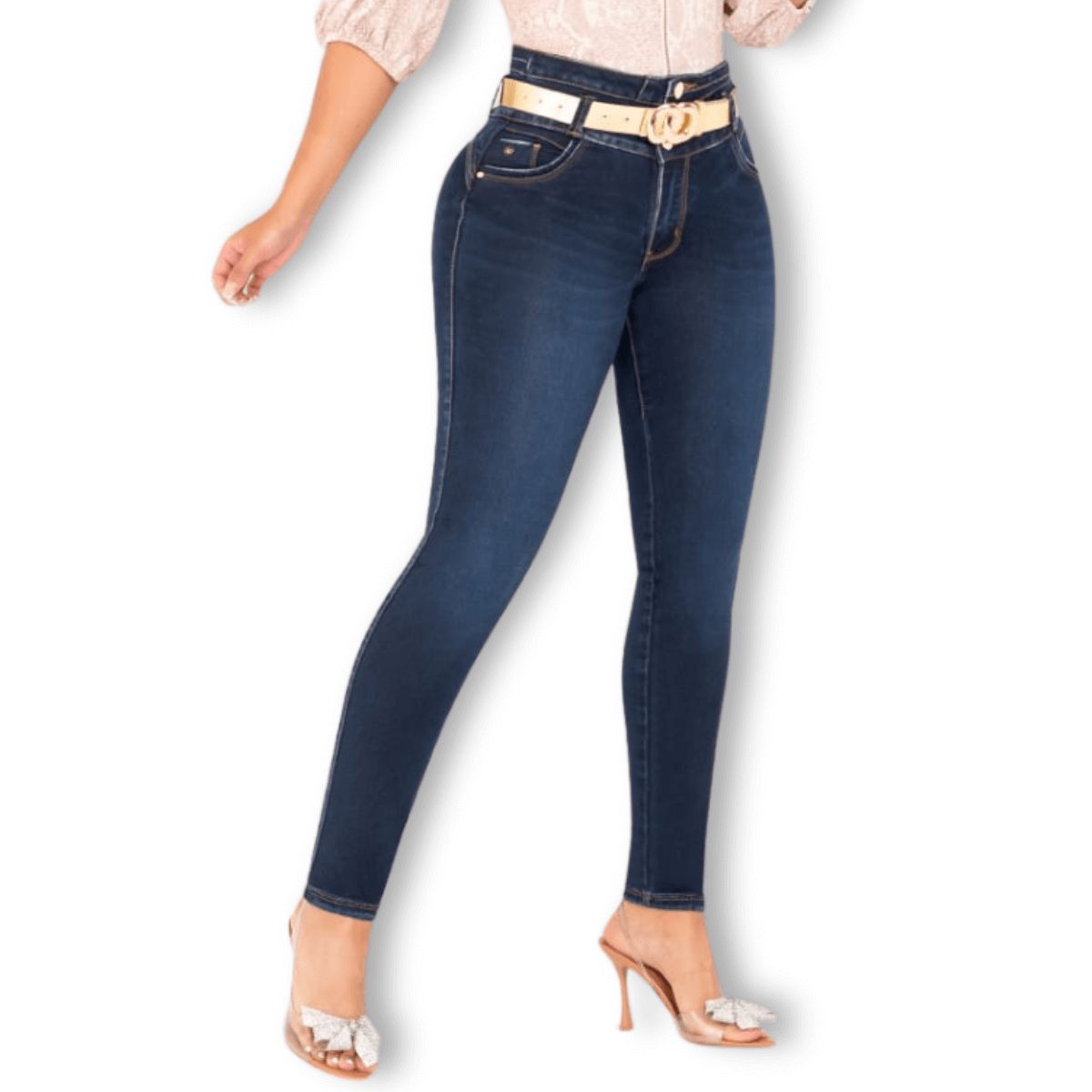 GRAZZIA - Jeans Pitillo Mujer Tiro Alto Azul Oscuro  Diseño Colombiano GR485