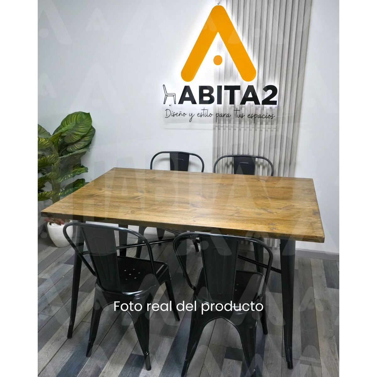 HABITA2 CHILE - COMEDOR TOLIX RECTANGULAR CUBIERTA DE MADERA 140X90 - 4 PUESTO NEGRO…