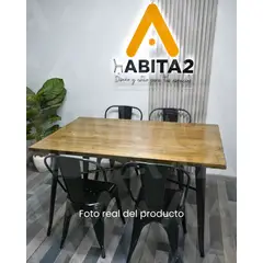 HABITA2 CHILE - COMEDOR TOLIX RECTANGULAR CUBIERTA DE MADERA 140X90 - 4 PUESTO NEGRO