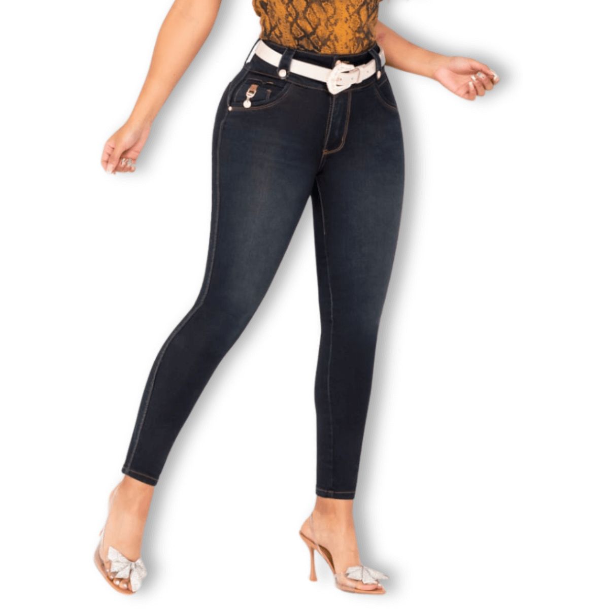 GRAZZIA - Jeans Pitillo Mujer Tiro Alto Azul Oscuro  Colombiano GR491