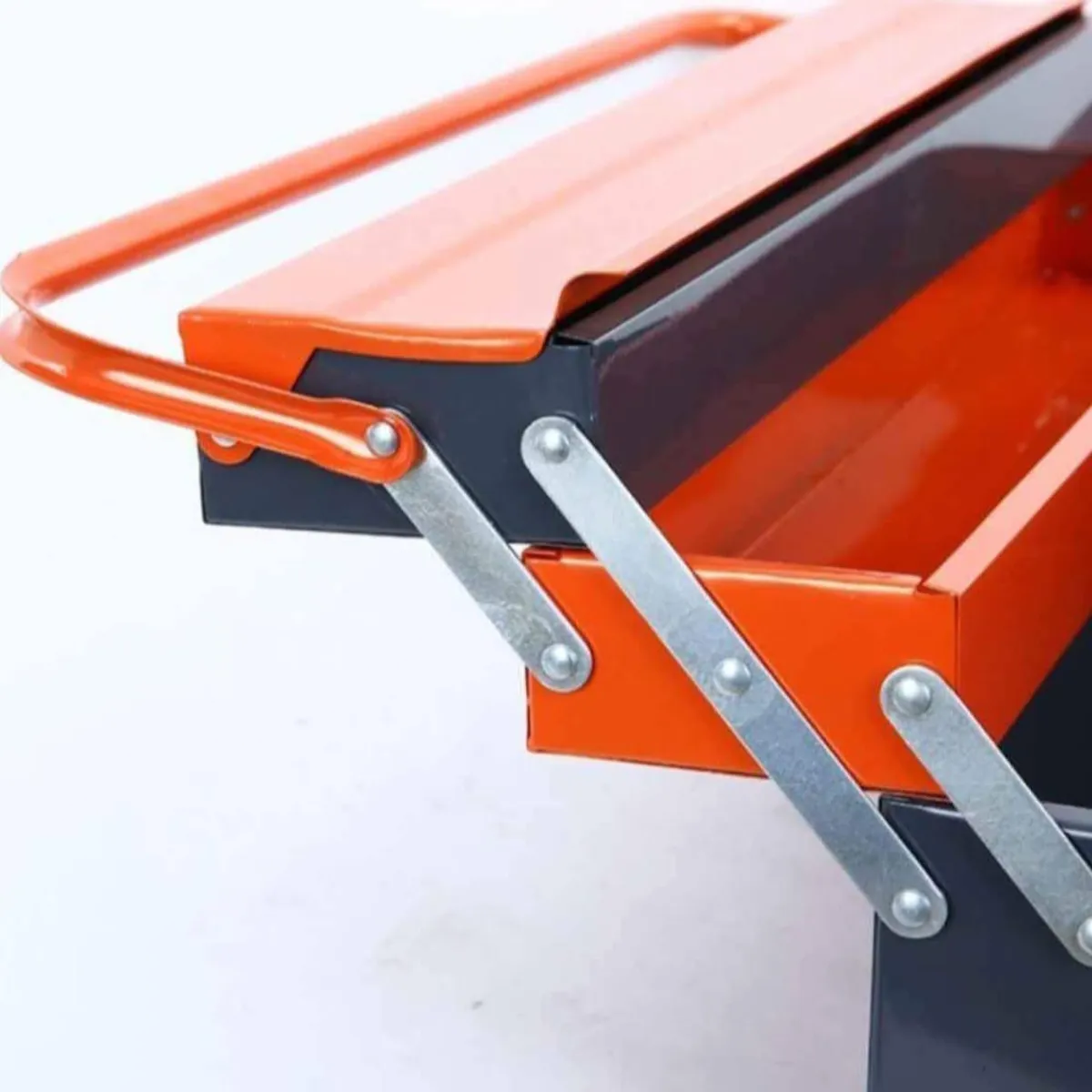GENERICO - Caja Herramienta Articulada Metálica 3 Niveles 5 Divisiones Color Naranja Y GRIS