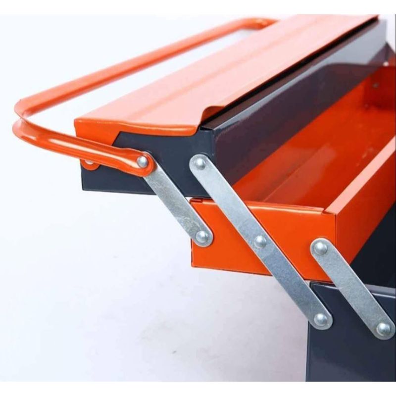 GENERICO - Caja Herramienta Articulada Metálica 3 Niveles 5 Divisiones Color Naranja Y GRIS