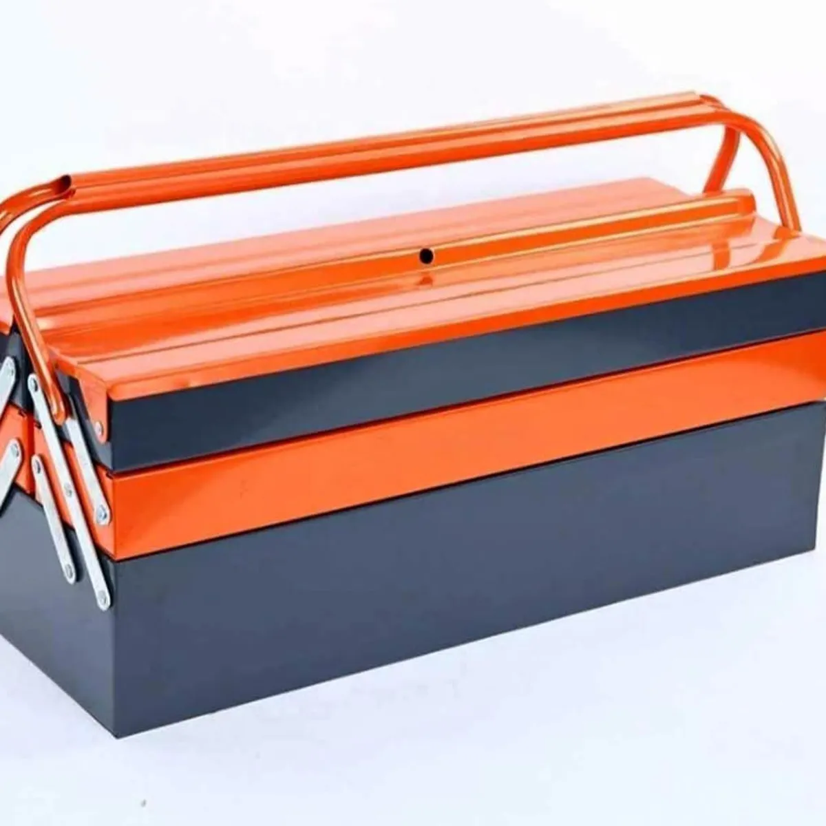GENERICO - Caja Herramienta Articulada Metálica 3 Niveles 5 Divisiones Color Naranja Y GRIS