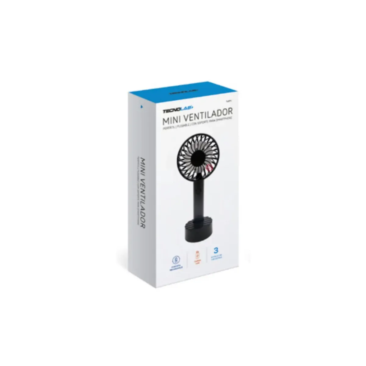 TECNOLAB - Mini Ventilador De Mano Recargable 500mAh Negro - PS