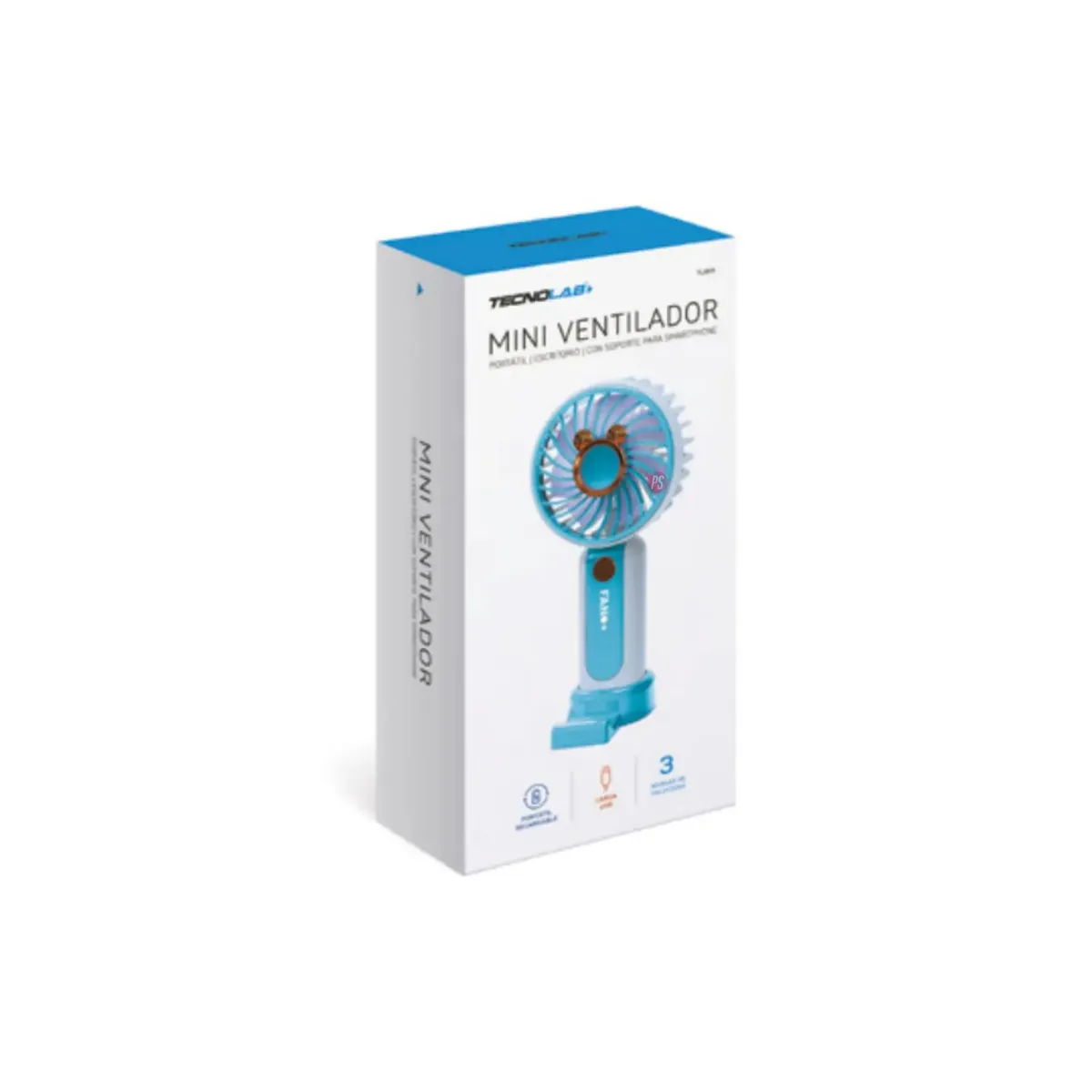 TECNOLAB - Mini Ventilador De Mano Recargable Con USB Azul - PS