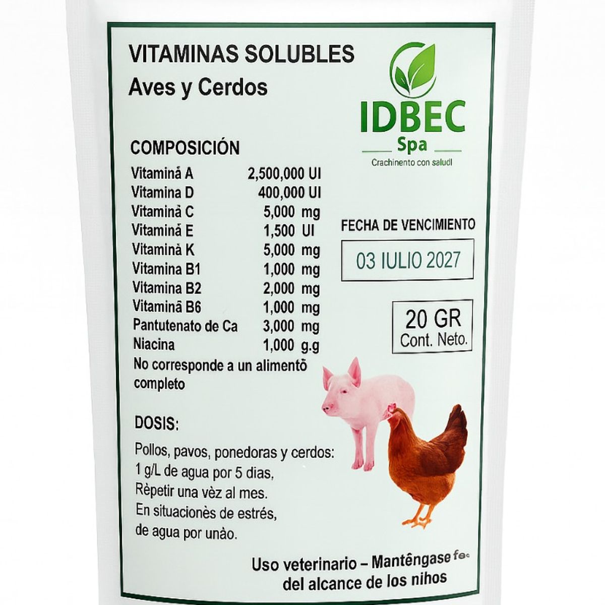GENERICO - vitaminas solubles para gallinas y aves en general sachet 20 gramos