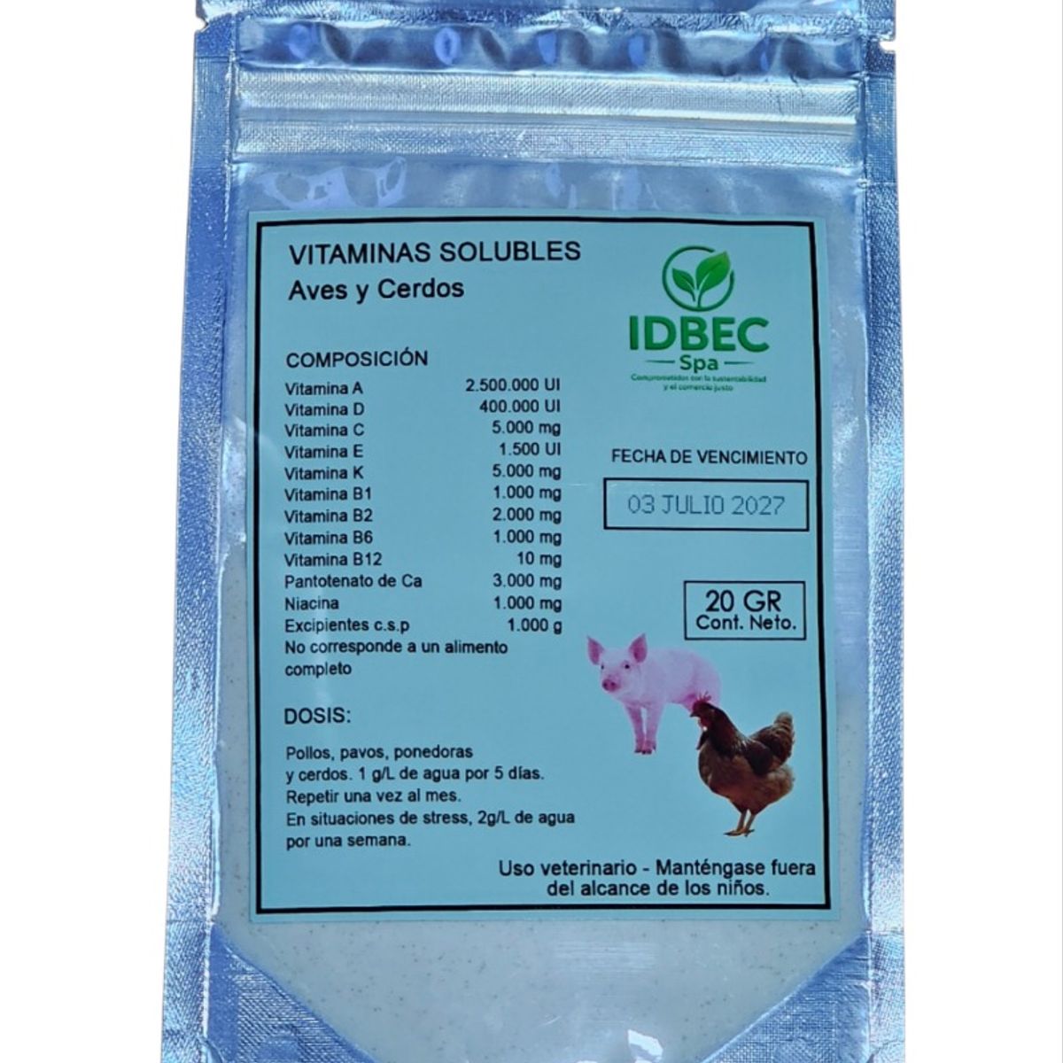 GENERICO - vitaminas solubles para gallinas y aves en general sachet 20 gramos