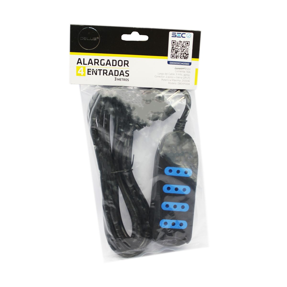 DBLUE - Alargador Eléctrico 3mts Certificado Negro - Ps