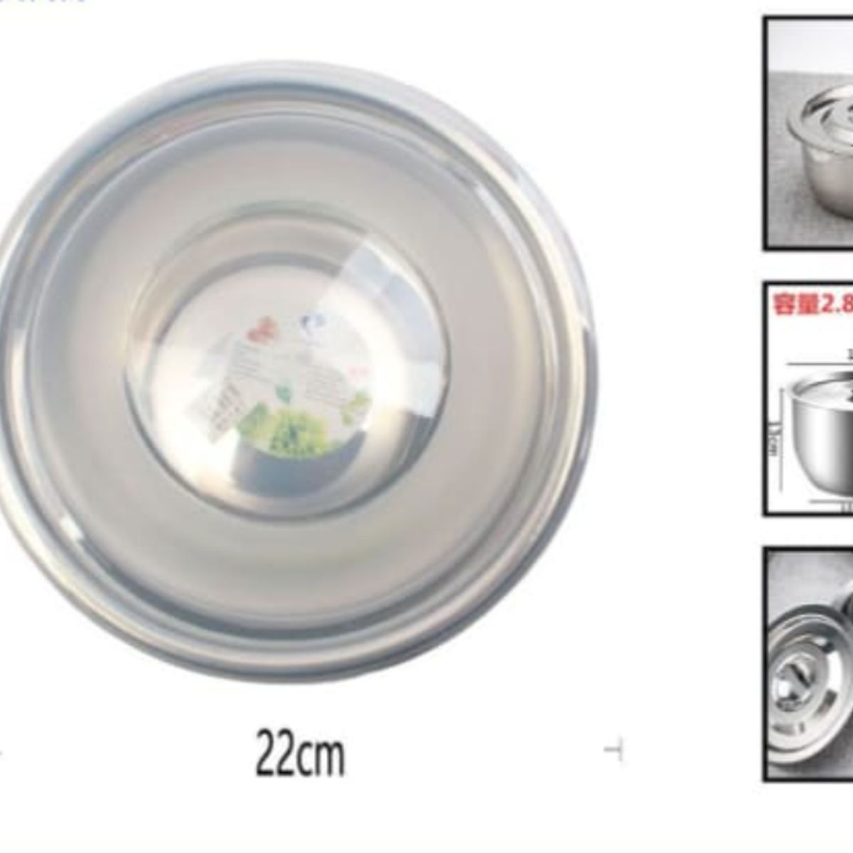 GENERICO - Bowl De Acero Inoxidable 22 Cm Para Cocina Con Tapa Plastica