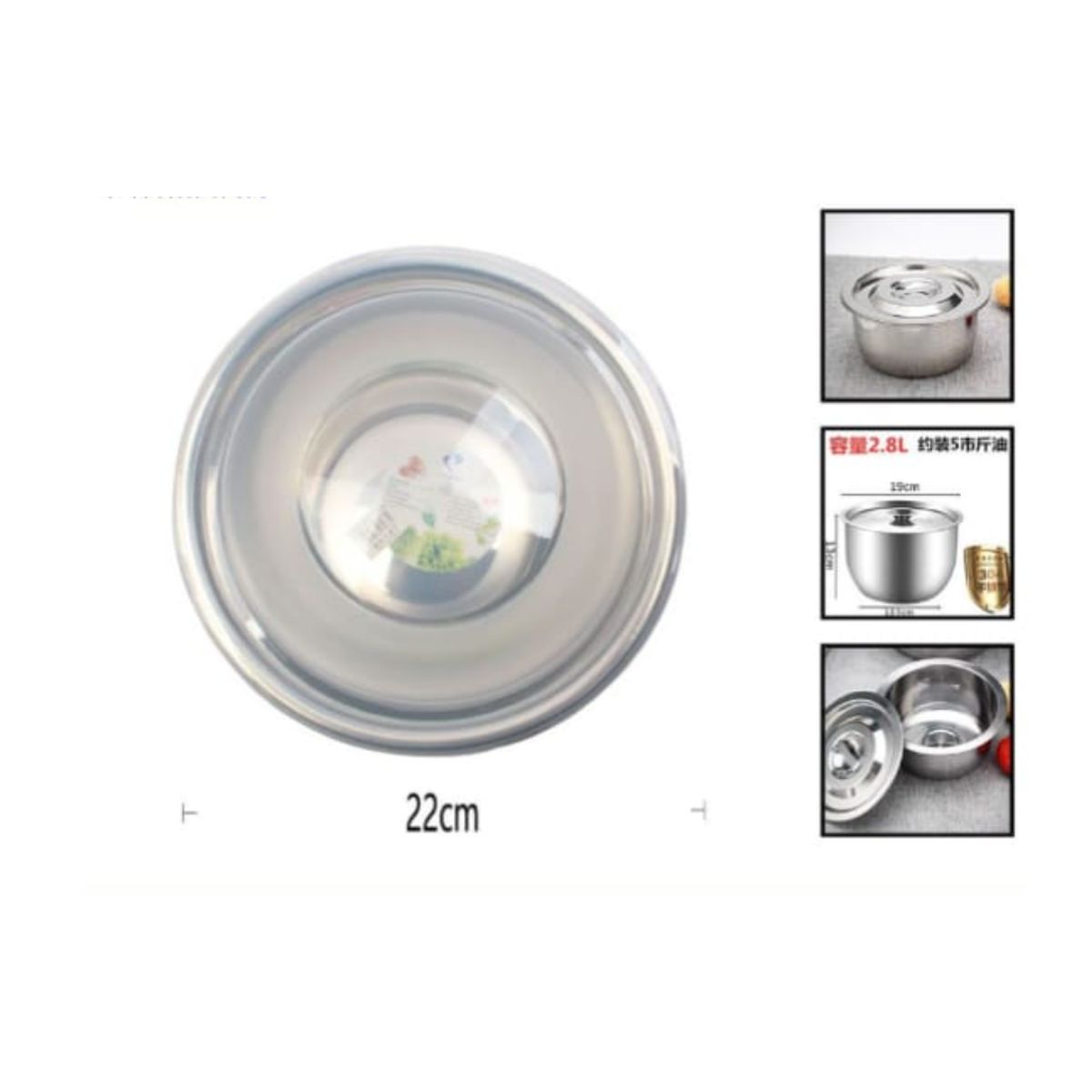 GENERICO - Bowl De Acero Inoxidable 22 Cm Para Cocina Con Tapa Plastica