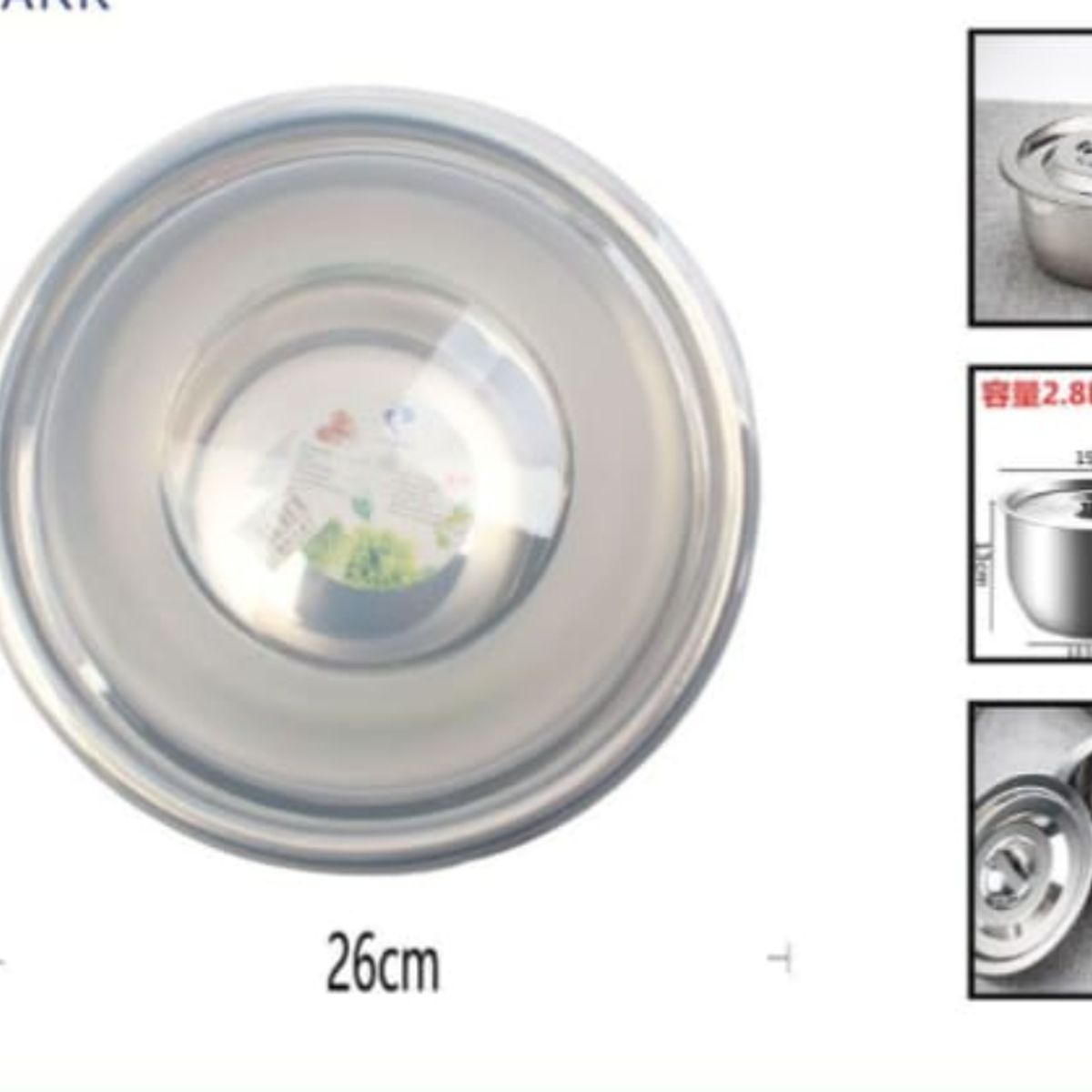 GENERICO - Bowl De Acero Inoxidable 26 Cm Para Cocina Con Tapa Plastica