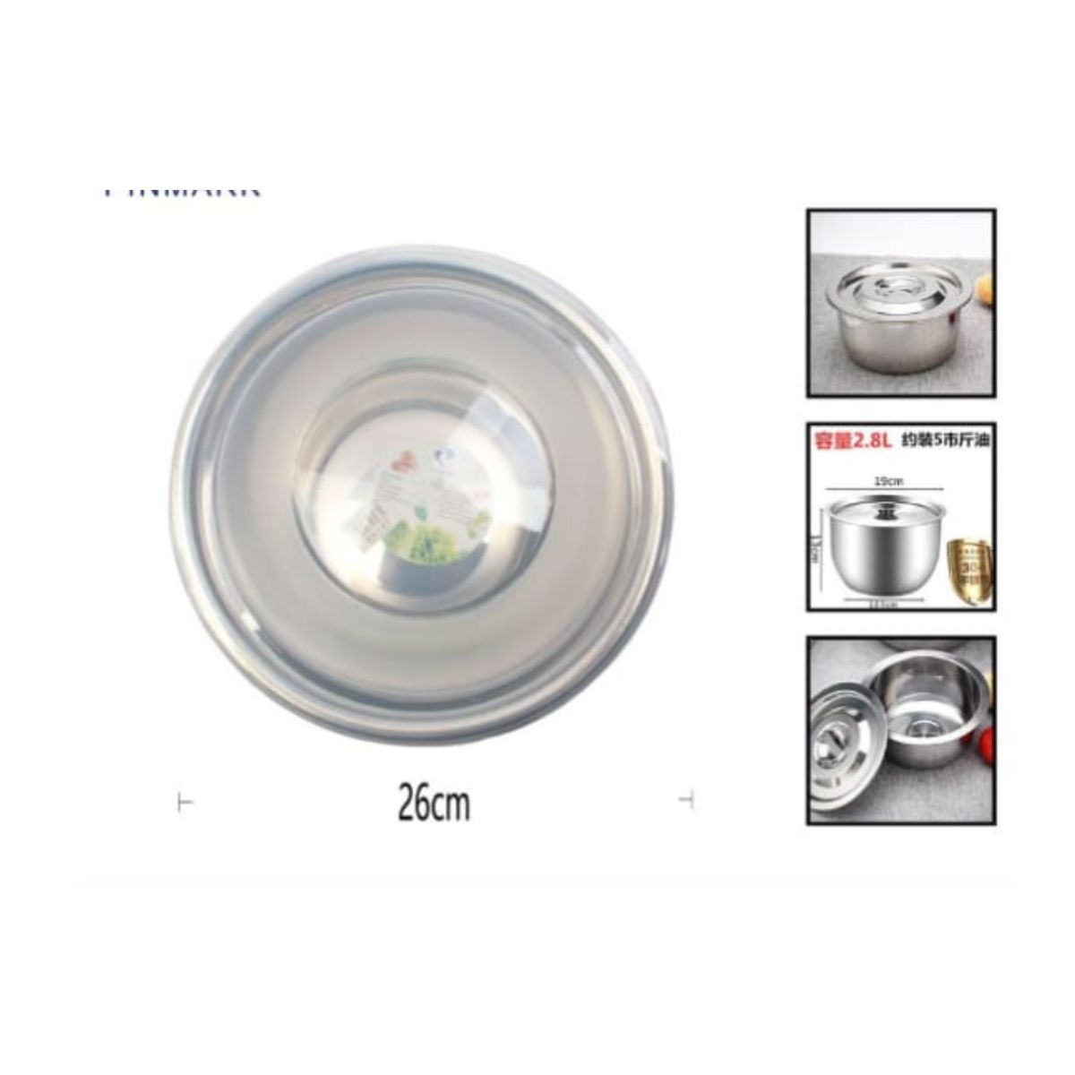GENERICO - Bowl De Acero Inoxidable 26 Cm Para Cocina Con Tapa Plastica