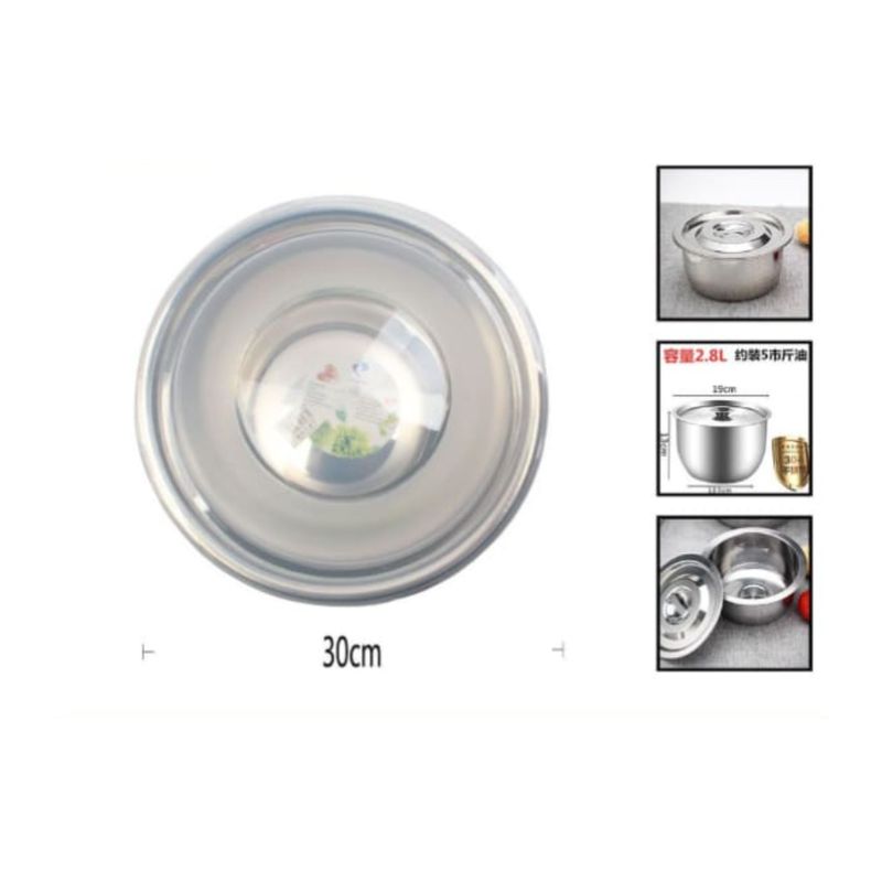 GENERICO - Bowl De Acero Inoxidable 30 Cm Para Cocina Con Tapa Plastica