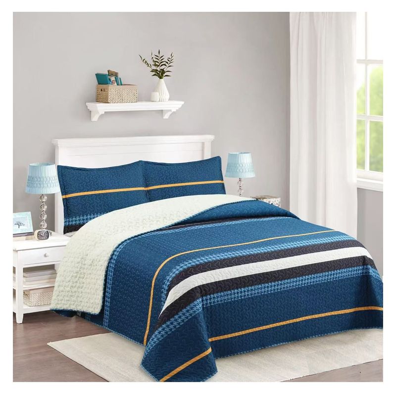COMPRAPO - Cubrecama Quilt Juvenil Sherpa 2 Plazas Modelo Urban Blue + 2 Fundas