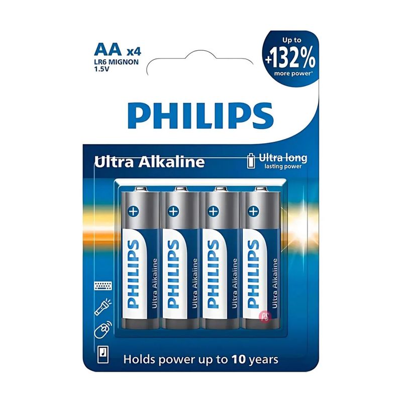 PHILIPS - 4 Pilas Alcalinas AA Blíster Philips LR6E4B - PS
