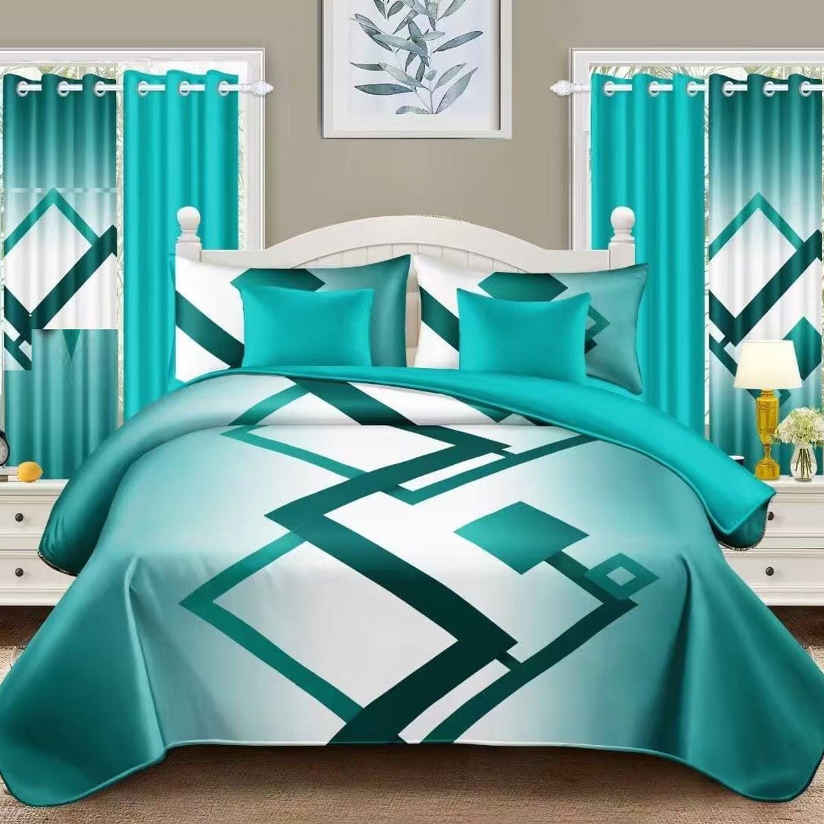 GENERICO - SABANA KING TF TURQUESA ZIGZAG DE 4 PZA