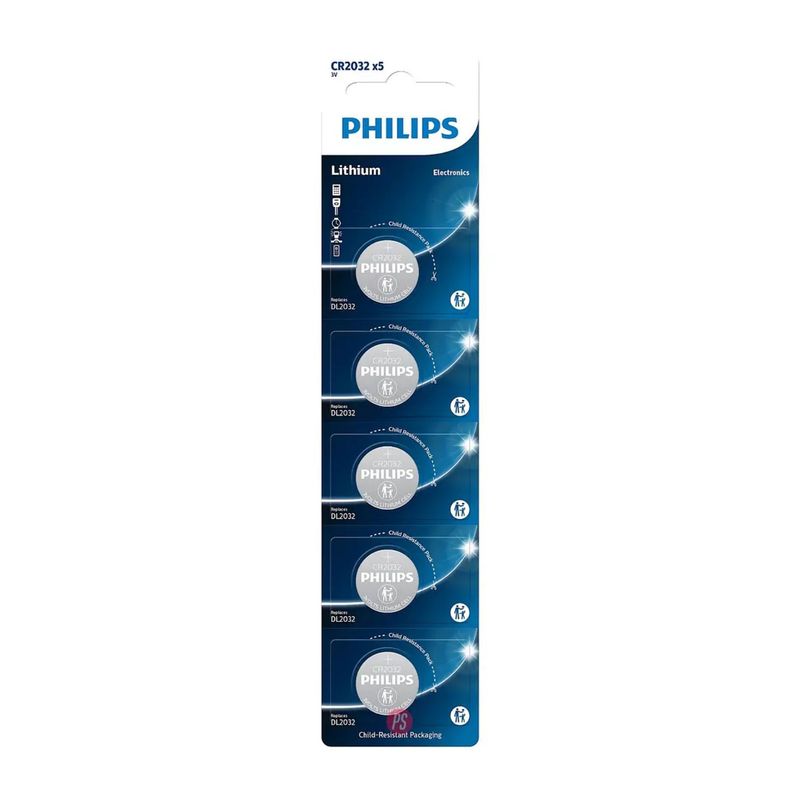 PHILIPS - 5 Pilas CR2032 Litio 3V Philips - PS